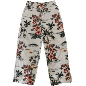 Time and Tru Linen Blend Tropical Print High Waist Relaxed Fit Pants - Sz XS